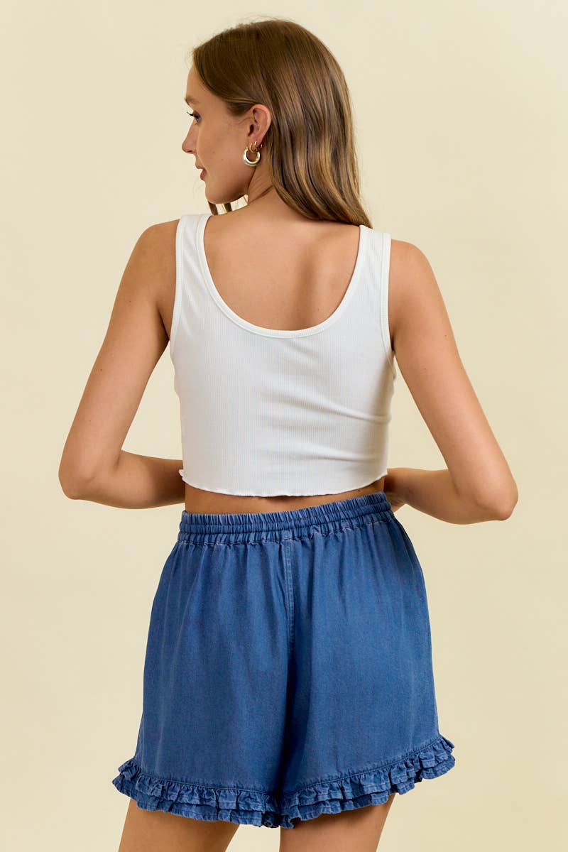 Dark Denim Ruffle Shorts-118857