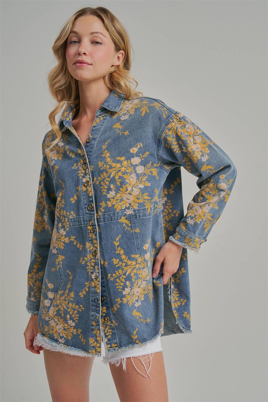 Floral Denim Relaxed Fit Shirt - 141596