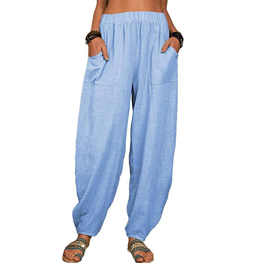 Sky Blue Leisure Cotton Blend Drawstring Harlan Pants