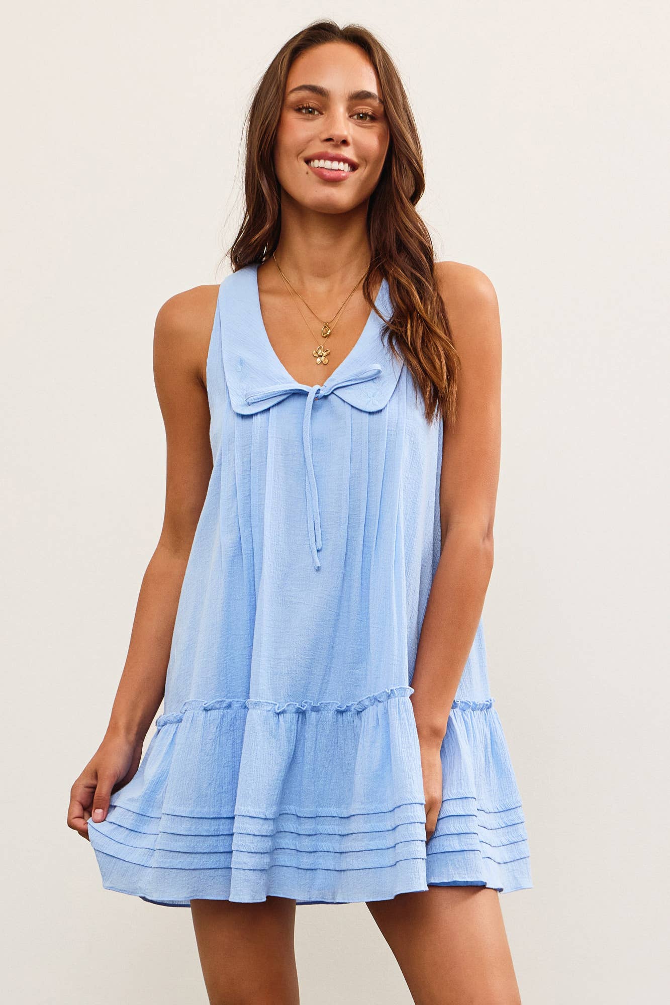 Light Blue Peter Pan Collar Mini Dress- 124793