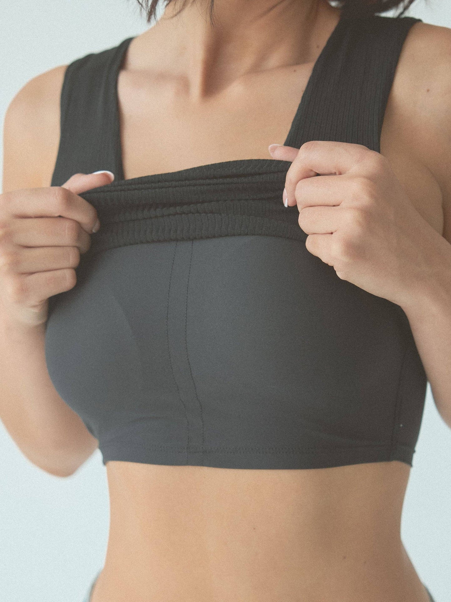 Black Ribbed Scoop Tank with Bra Insert