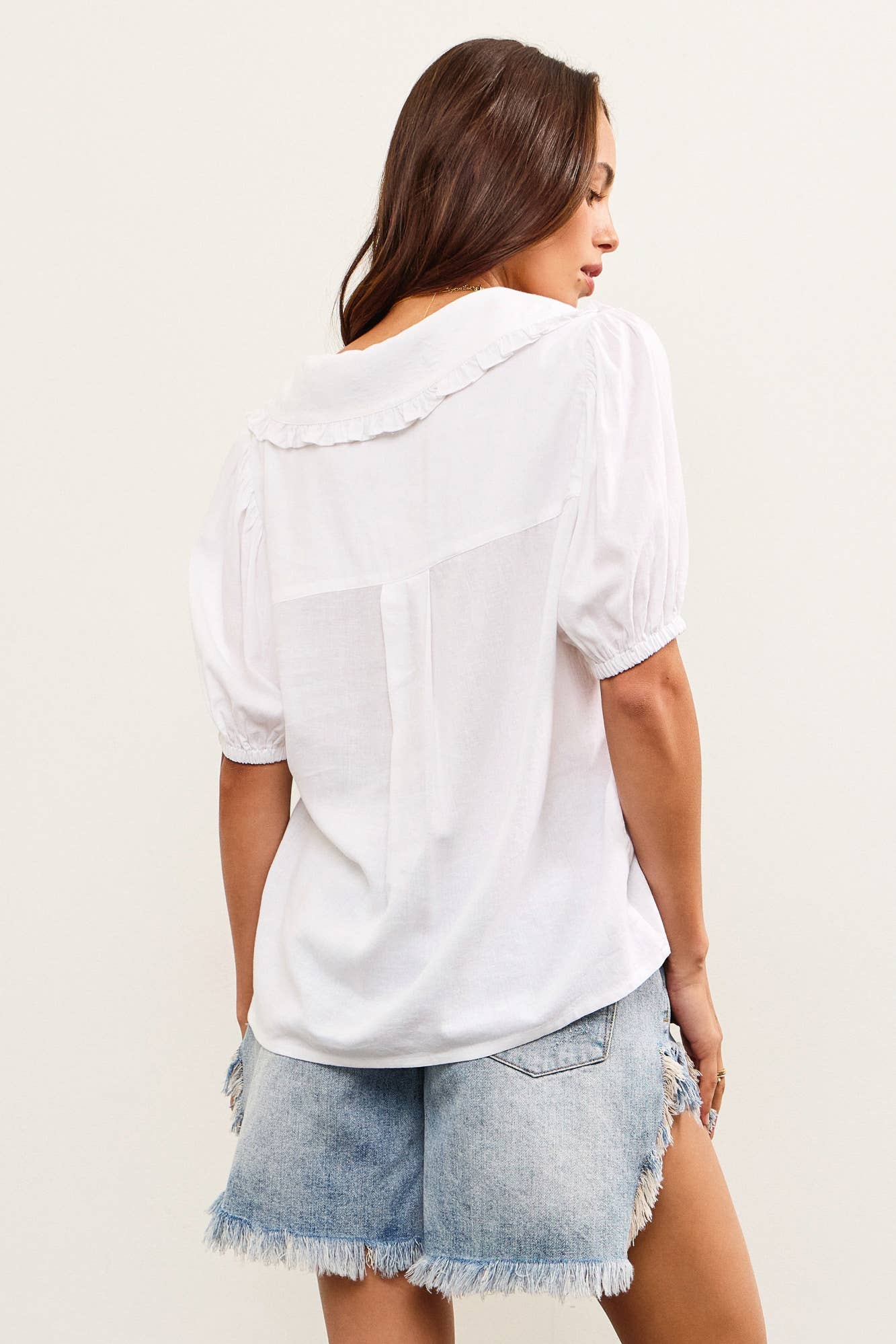 White Scalloped Peter Pan Collar Blouse- 144847