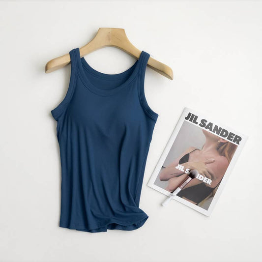 Navy / Black / White The Essential  Ribbed Soft tank top w Built in Bra