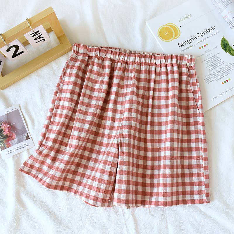 Red Gingham Boxer Style Shorts-113369