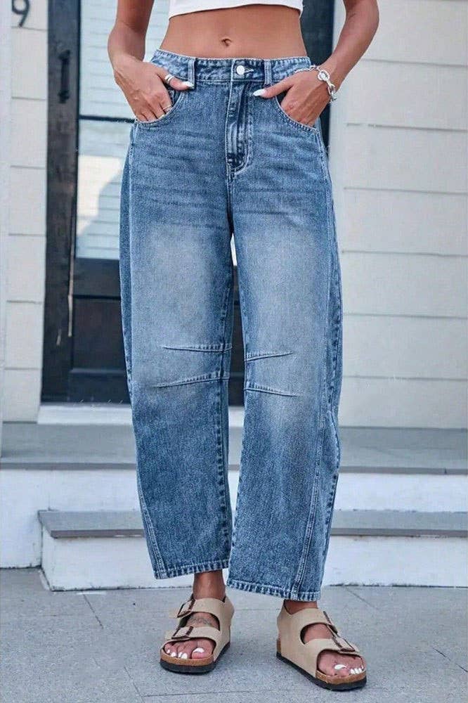Washed Denim High Waist Loose Fit Jeans-130114