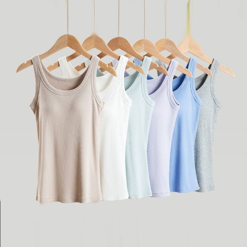 Blue Essential Rib W/ Built In Bra Tank Top-183989
