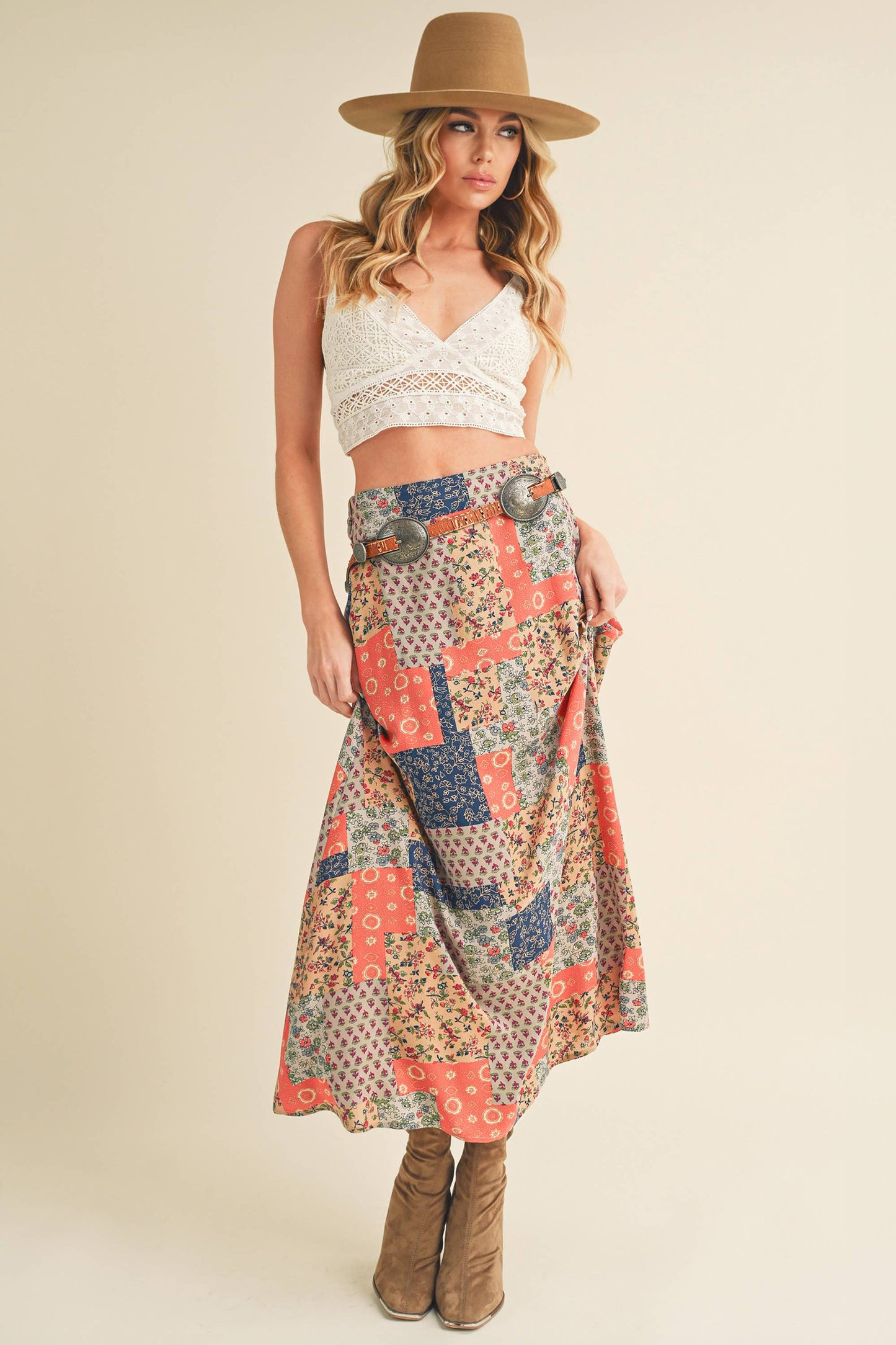 Orange and Tan Contemporary Bradyn Print Skirt-130773