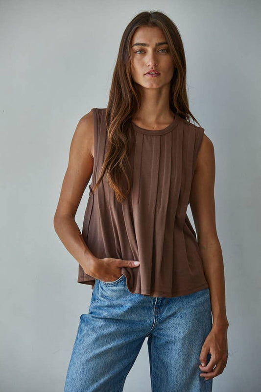 Chocolate Round Neck Jersey Knit Sleeveless Top-149117