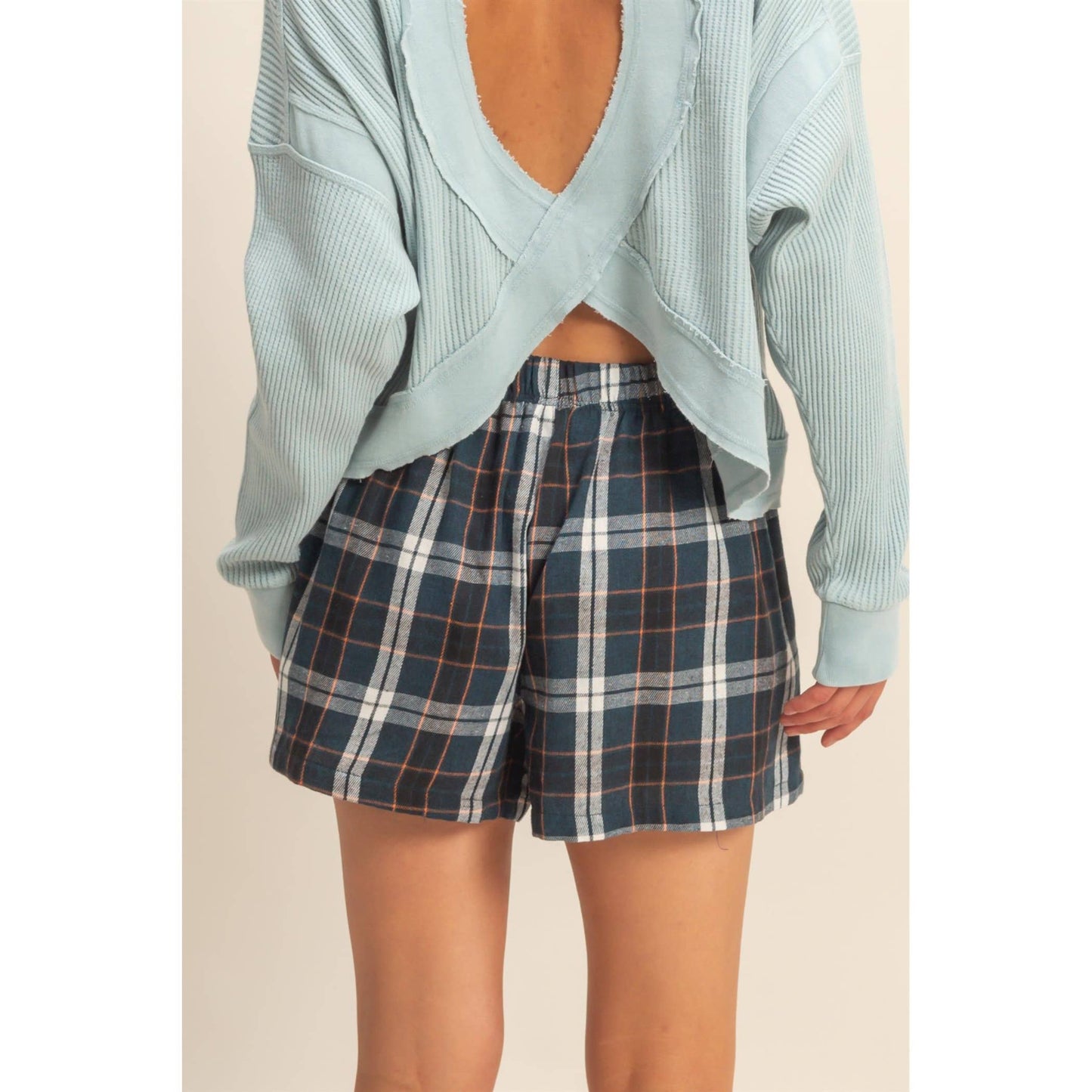 Navy Button-Front Flannel Boxer Shorts