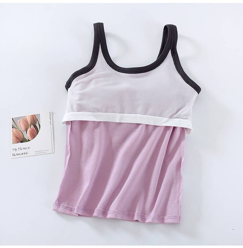 Coca W/ Black Contrast Trim Shelf Bra Tank Top- 1844295