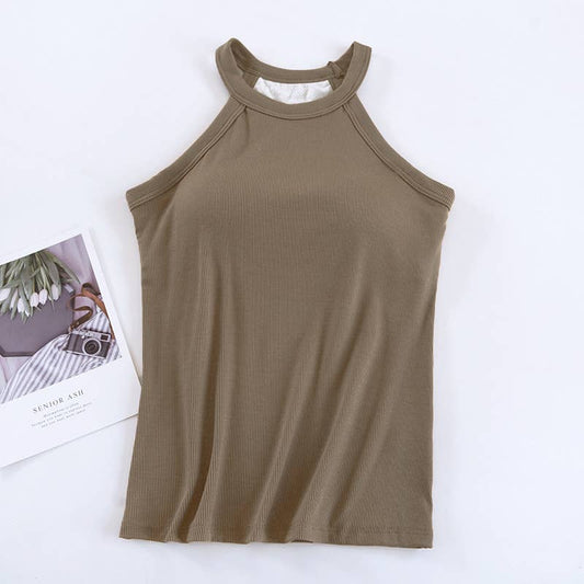 Coco Round Neck Halter Built-In Bra Tank Top- 180444