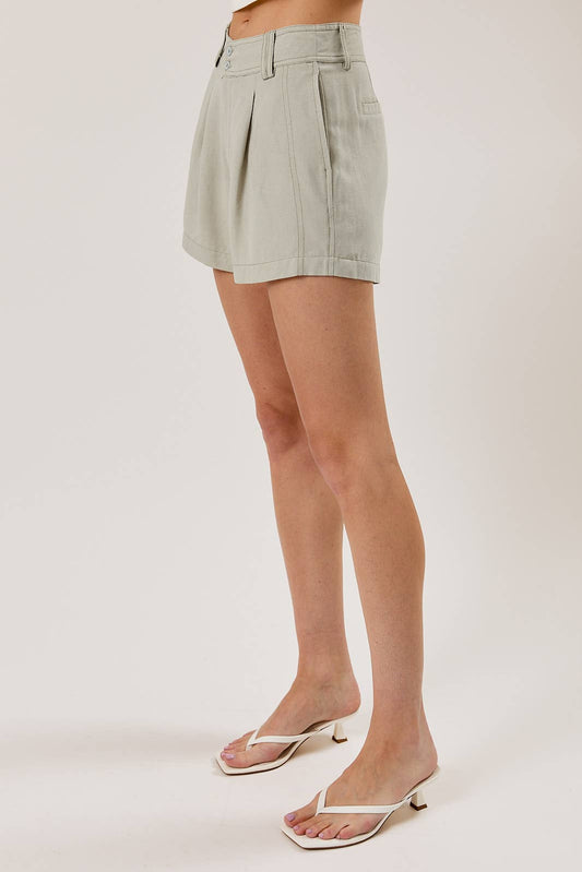 Lite Green Pleated Linen Dress Shorts -  112101