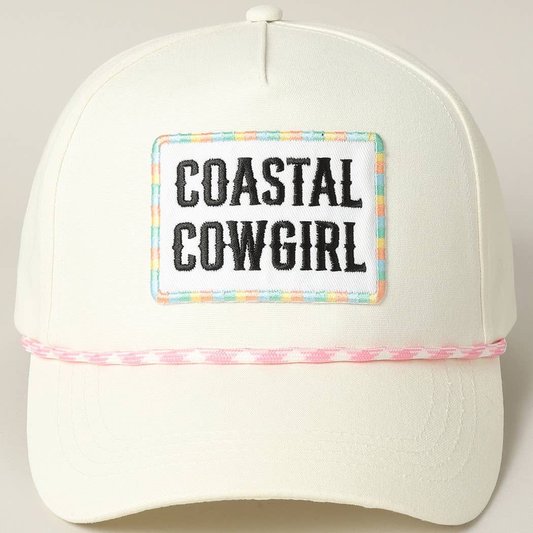 White Coastal Cowgirl Embroidery Patch Trucker Hat with Pink and White Trim