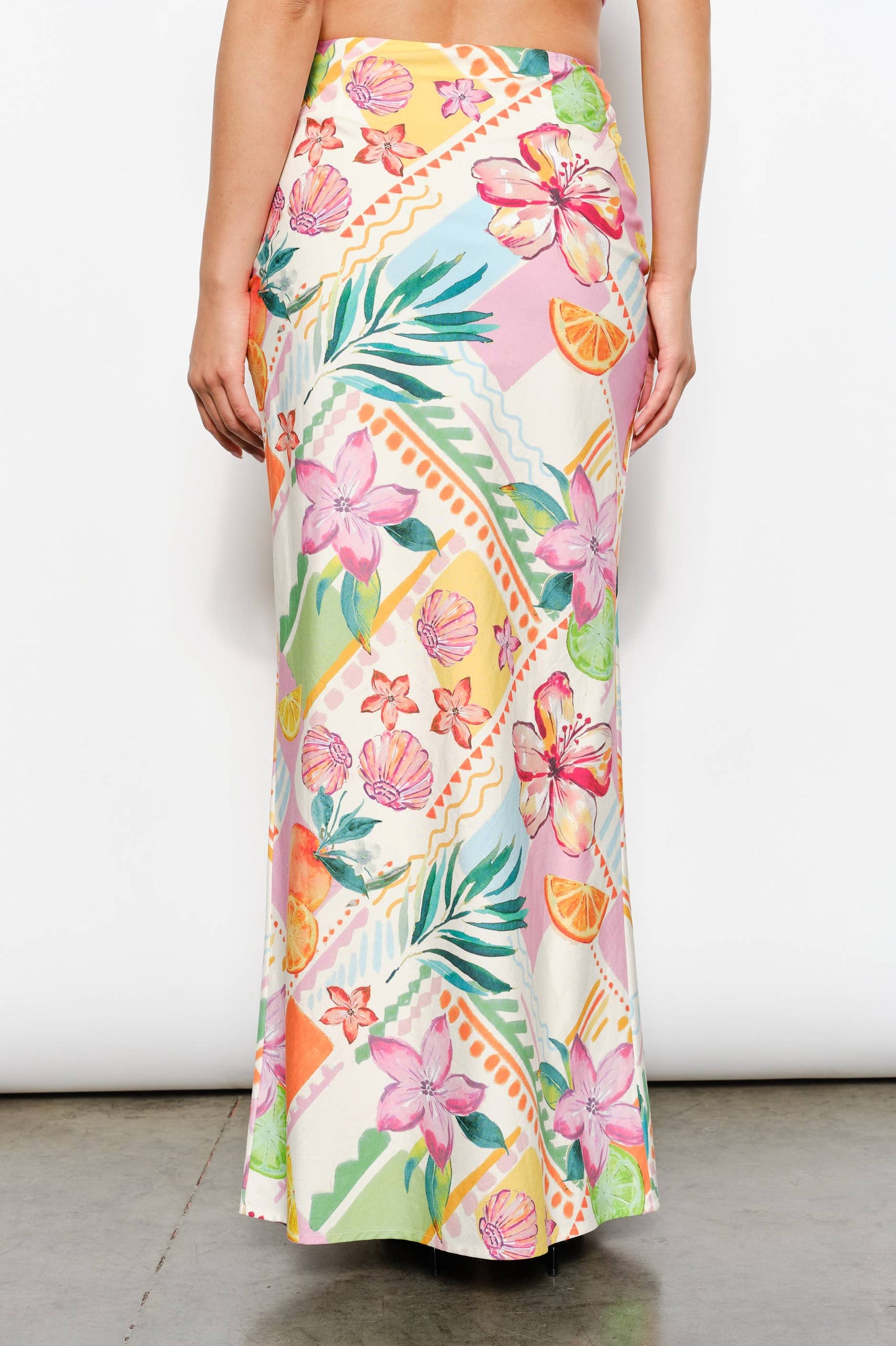 Multi Color Exclusive Tropical Print Maxi Skirt-131626