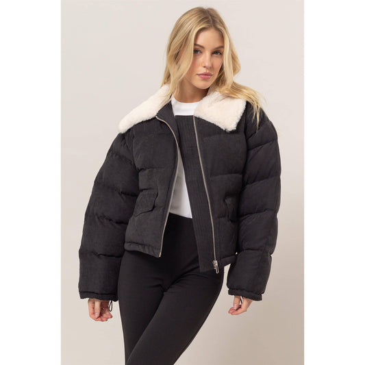 Fur Collar Black Puffer Jacket