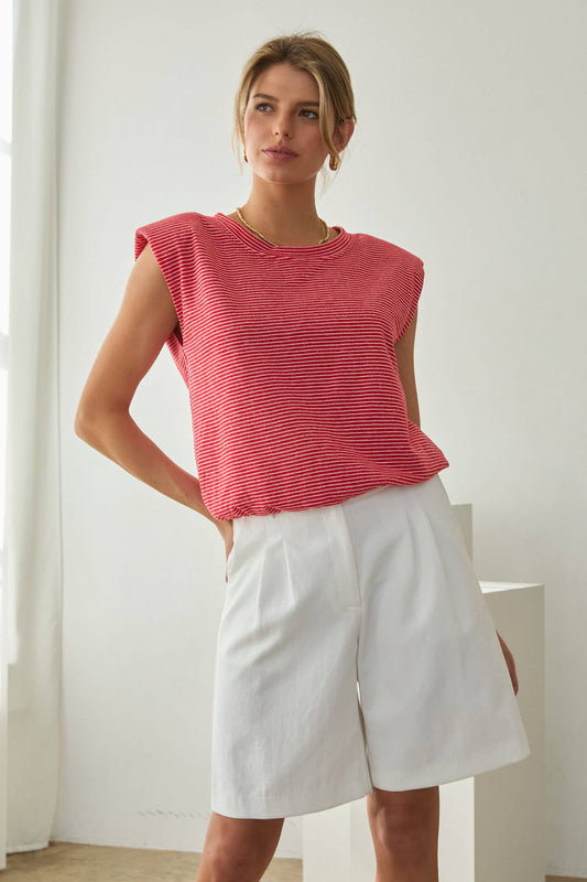 Red Stripe Knit Bubble Hem Tank Top-144741