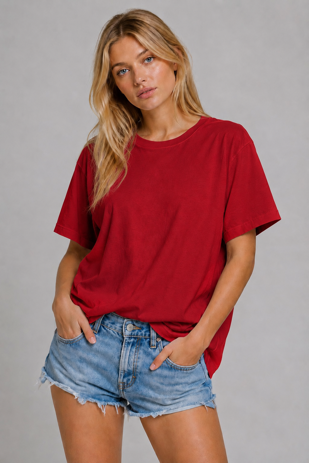 Red Loose Fit Soft T-shirt- 108979