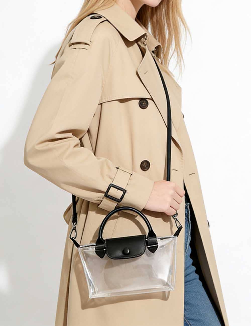 White Trim Transparent Jelly PVC Crossbody Handbag - AB6L01