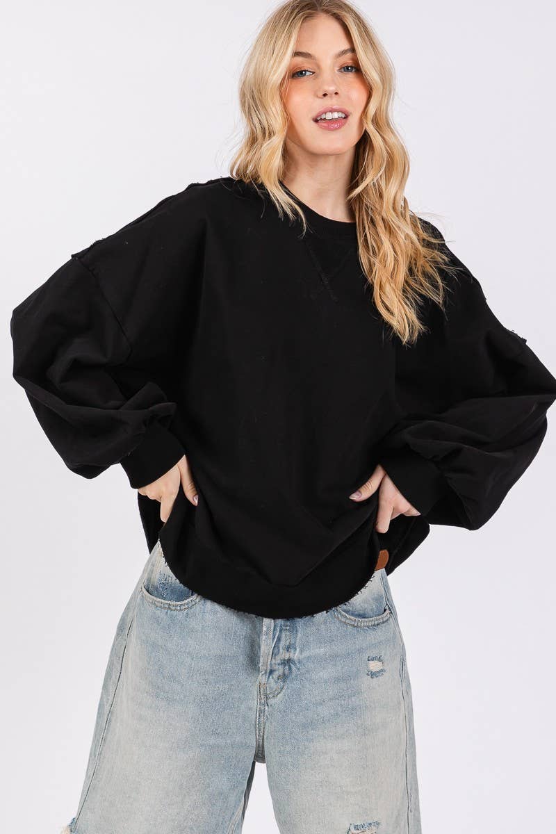 Black Washed Heart Patch Sweatshirt- 201848
