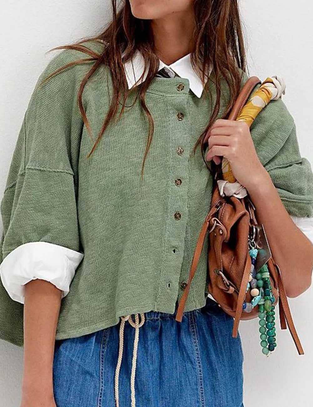 Sage Midi Sleeves Knitted Summer Cardigan- 150205