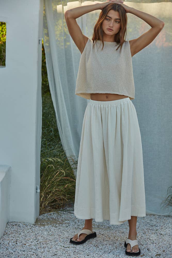 Beige Knit Sweater Crew Neck Sleeveless Crop Top - 151444