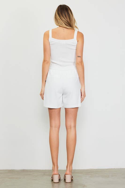 White Pleated Shorts-114606