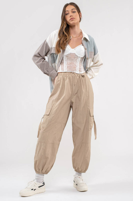 Khaki Parachute Cargo Pants-131012
