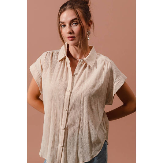 Oatmeal Woven Dolman Button Up Shirt- 141227
