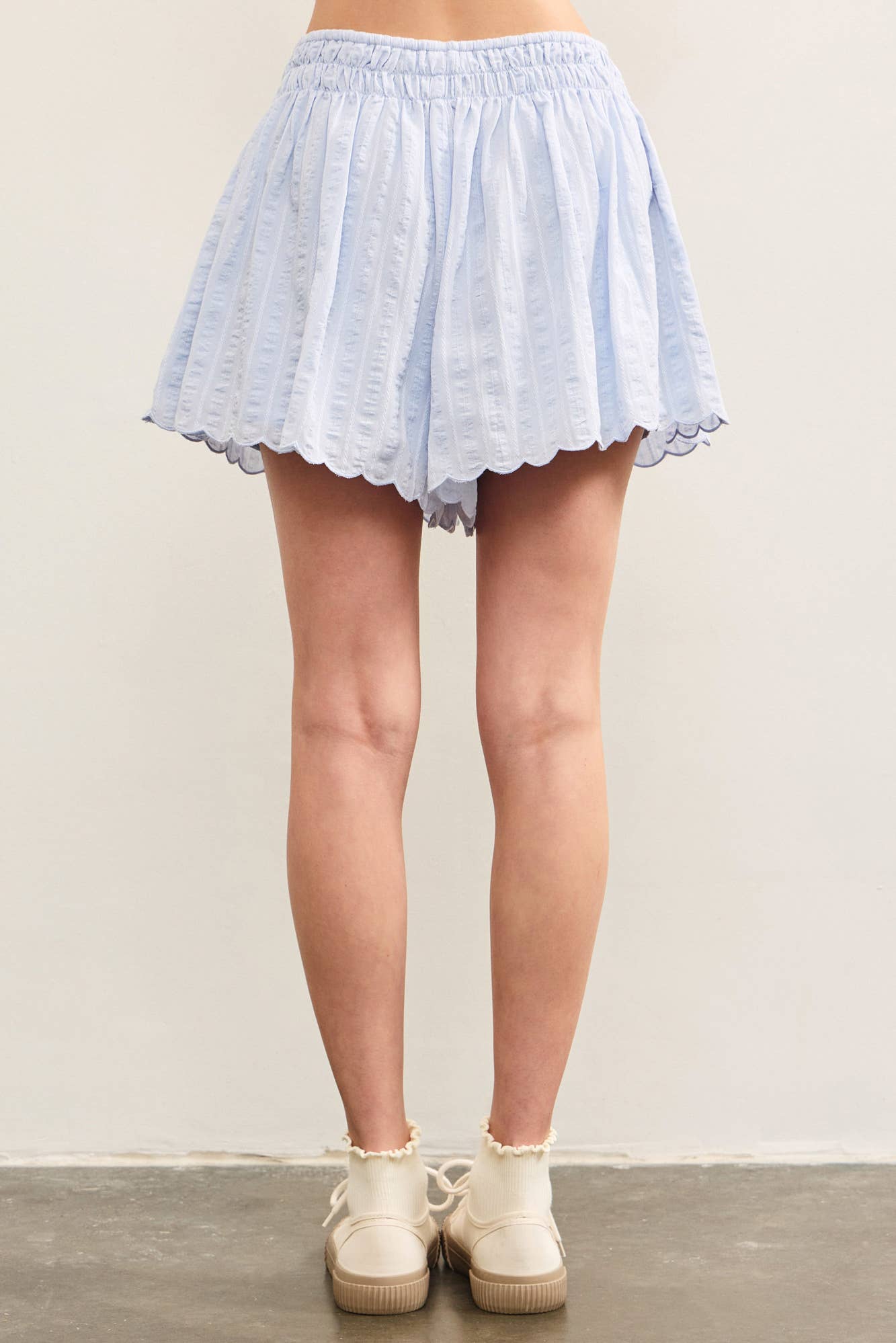 Light Blue Scallop Hem Shorts- 112478