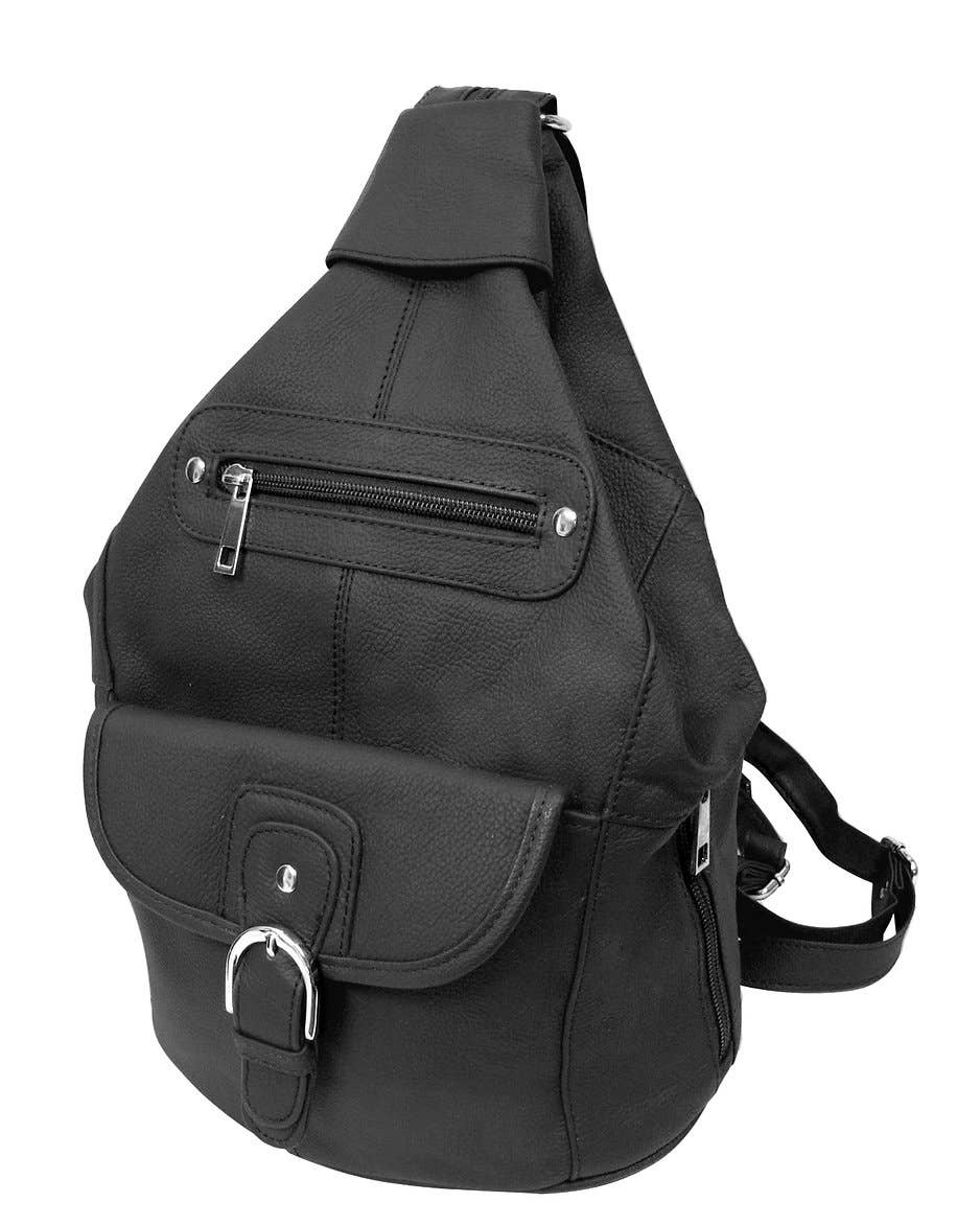 Brown / Black Leather Backpack with Multiple Compartments Mid Size