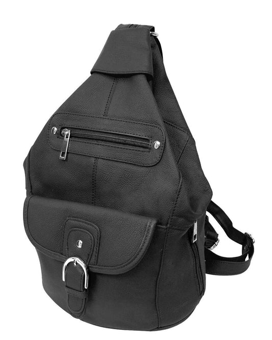 Brown / Black Leather Backpack with Multiple Compartments Mid Size