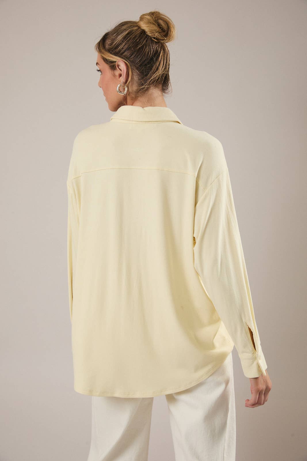 Soft Yellow Jersey Button Down  Shirt -142077