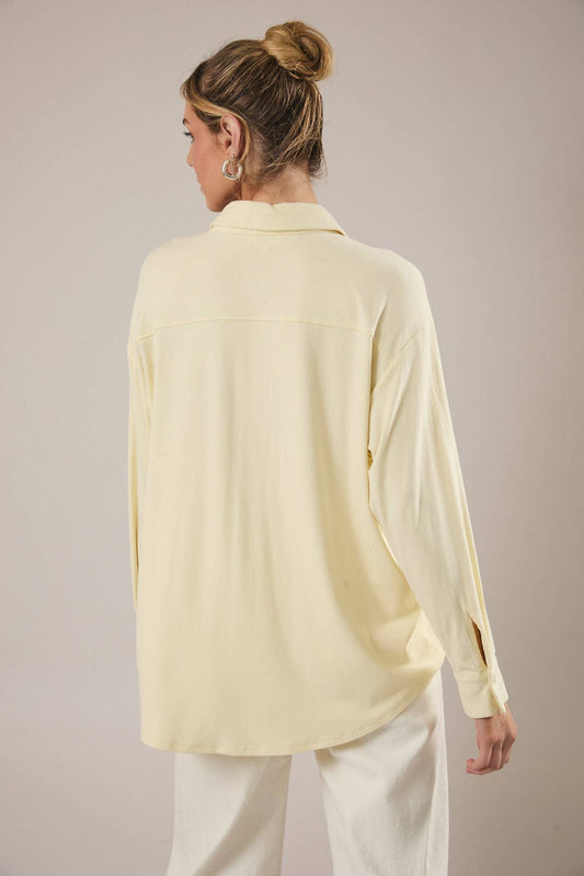 Soft Yellow Jersey Button Down  Shirt -142077