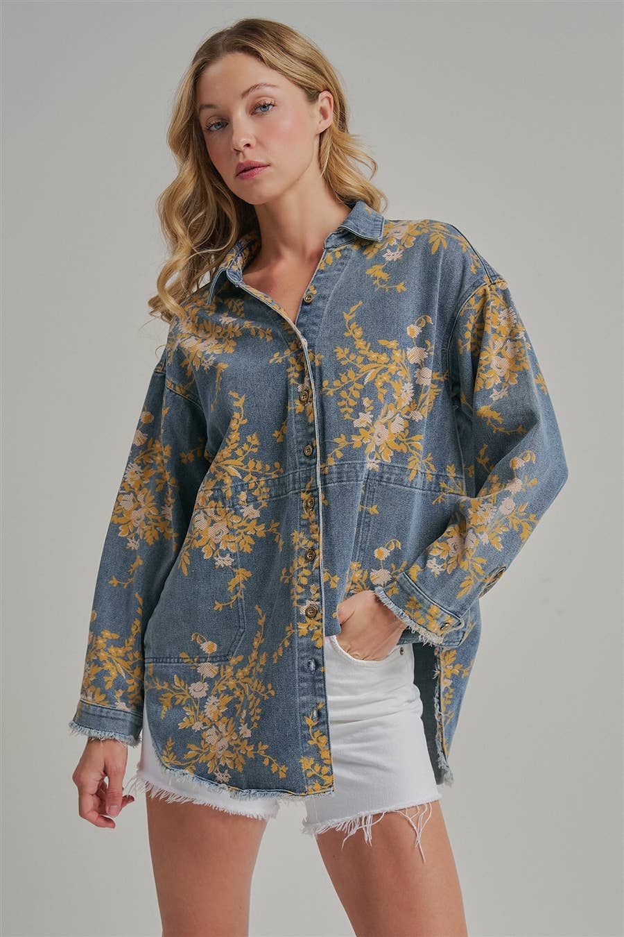 Floral Denim Relaxed Fit Shirt - 141596