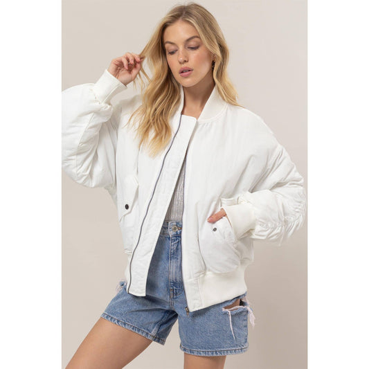 Winter White Oversized Bomber Puffer Jacket