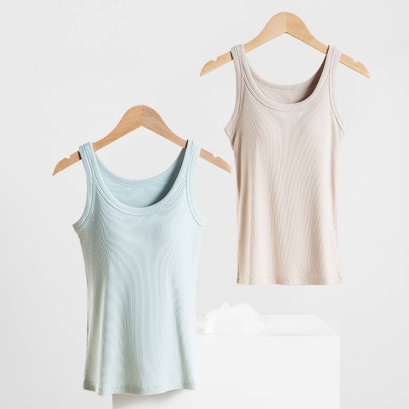 Light Blue Essential Rib W/ Built In Bra Tank Top-183989