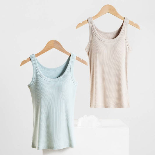 Light Blue Essential Rib W/ Built In Bra Tank Top-183989