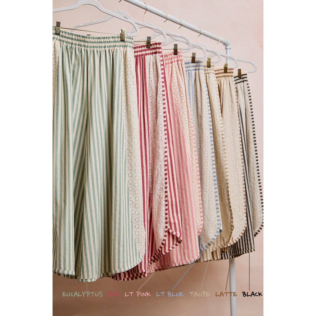 Black and White Stripe and Eyelet Side Wide Leg Pants-131889