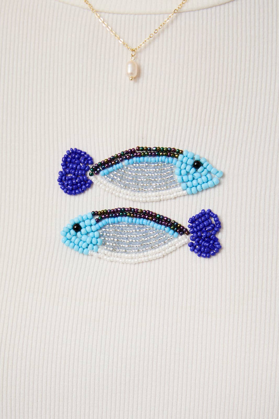 White w/ Beaded Fish T-Shirt- 142081