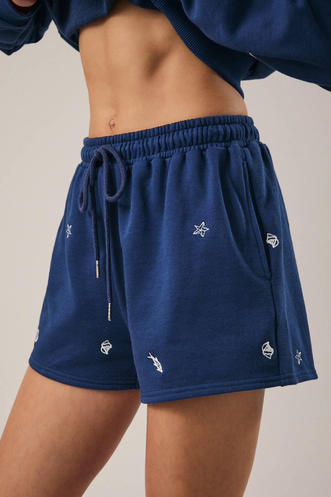 Navy Marine Embroidred Sweatshorts-111340