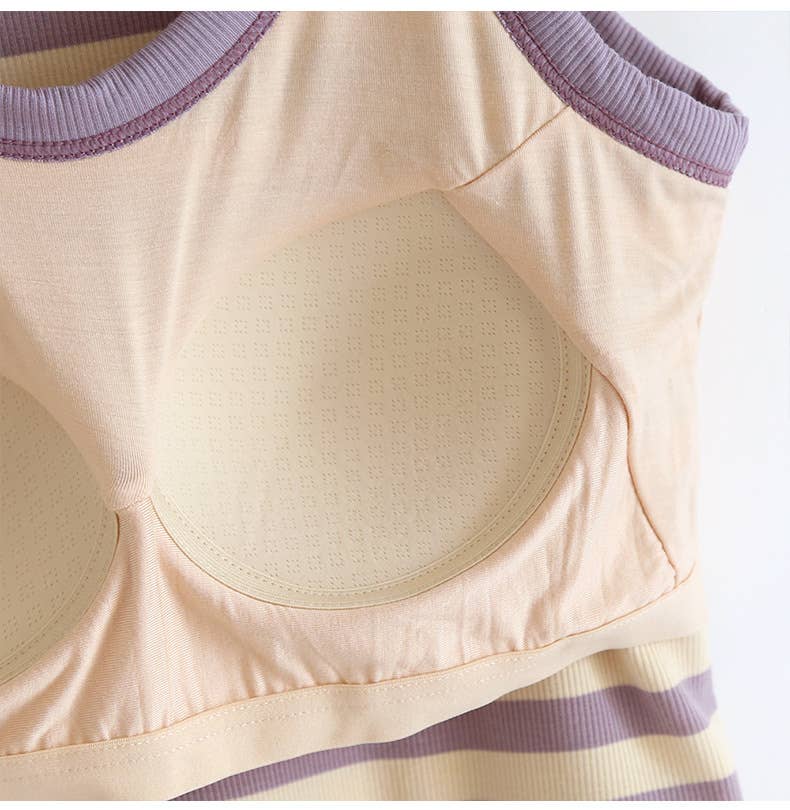 Your Choice...Coffee/ Blue/ Black and Cream Stripe Scoop Neck built-in bra Ribbed Tank Tops