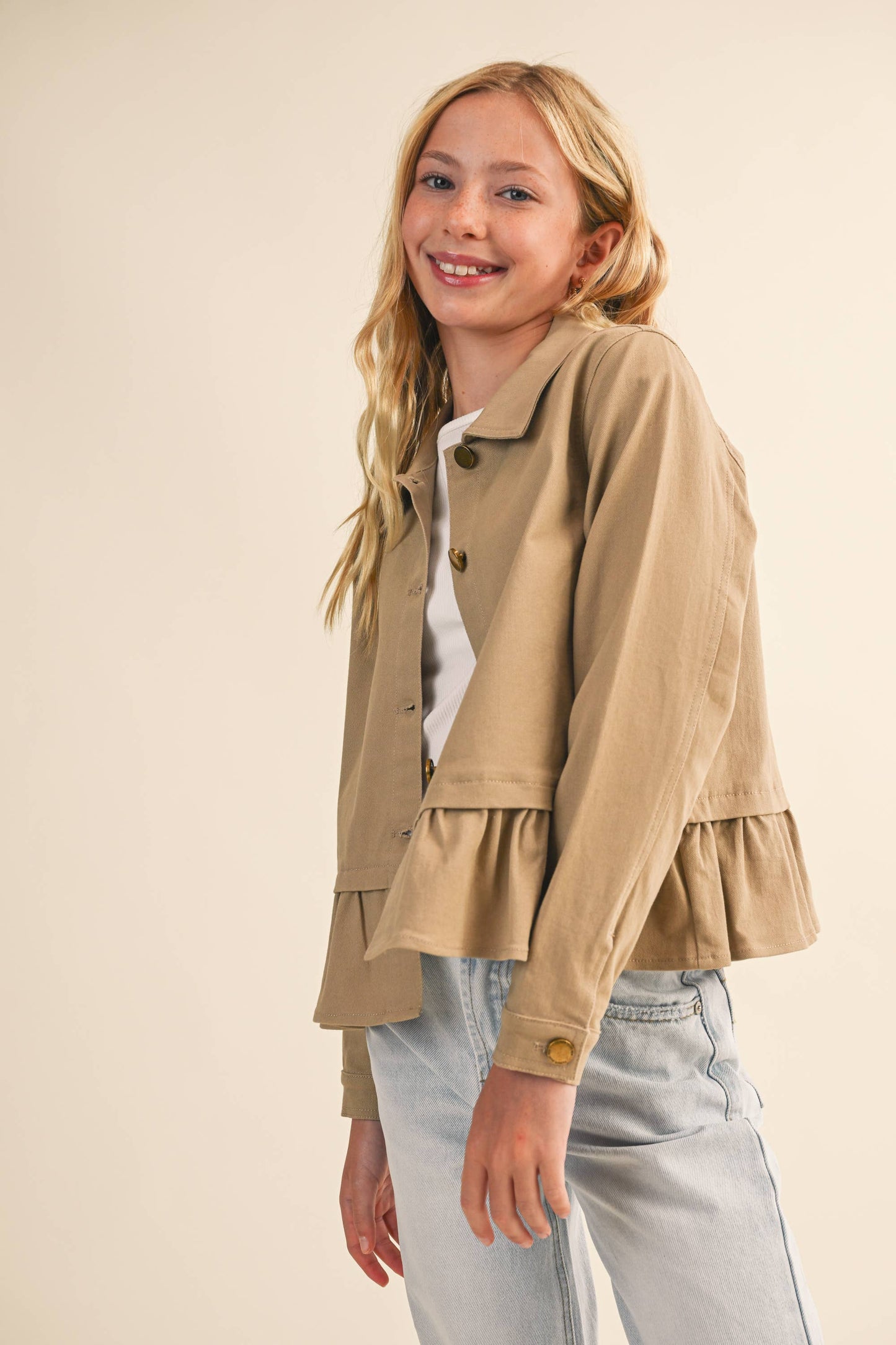 Khaki Cropped Tulip Bottom Field Jacket
