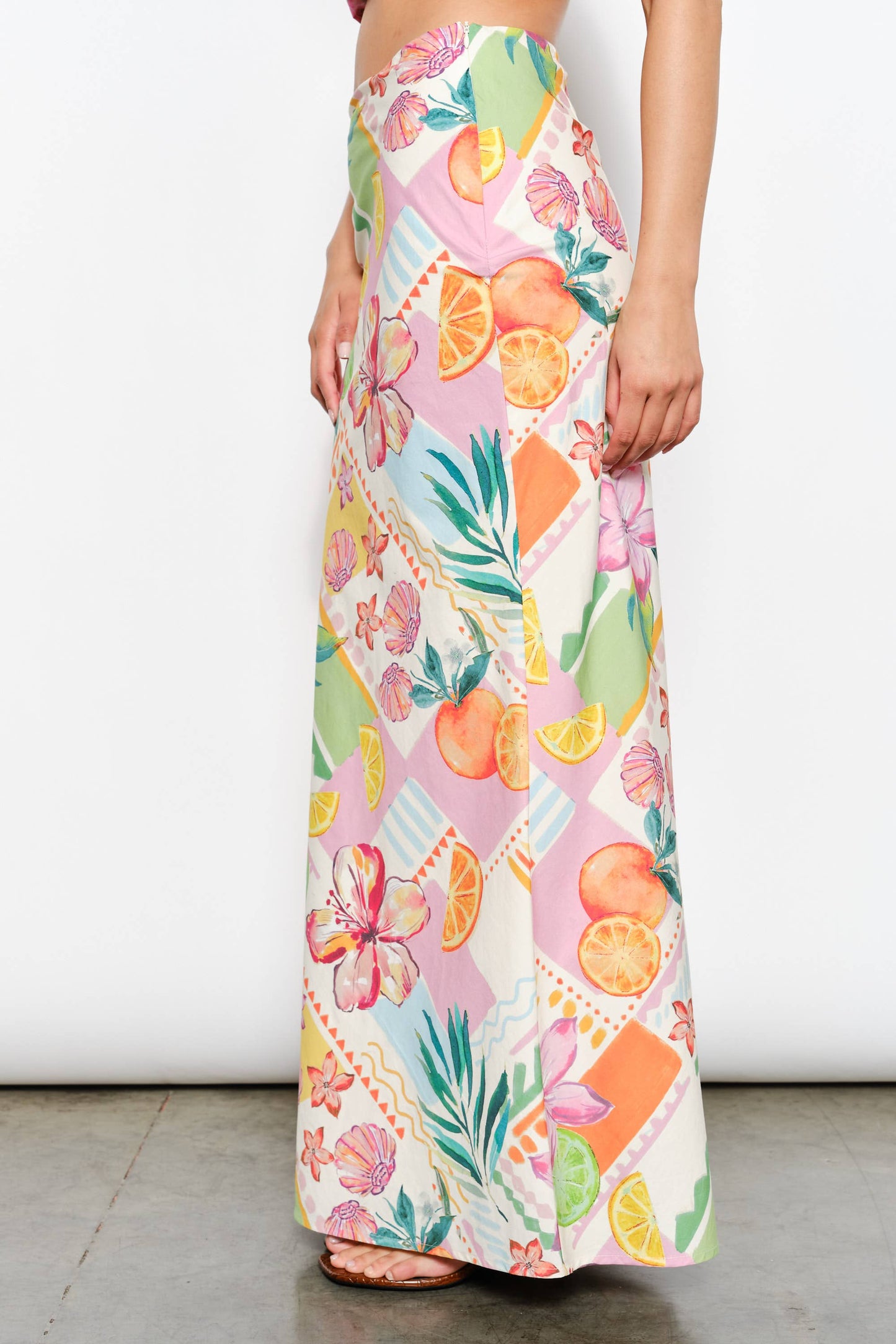 Multi Color Exclusive Tropical Print Maxi Skirt-131626