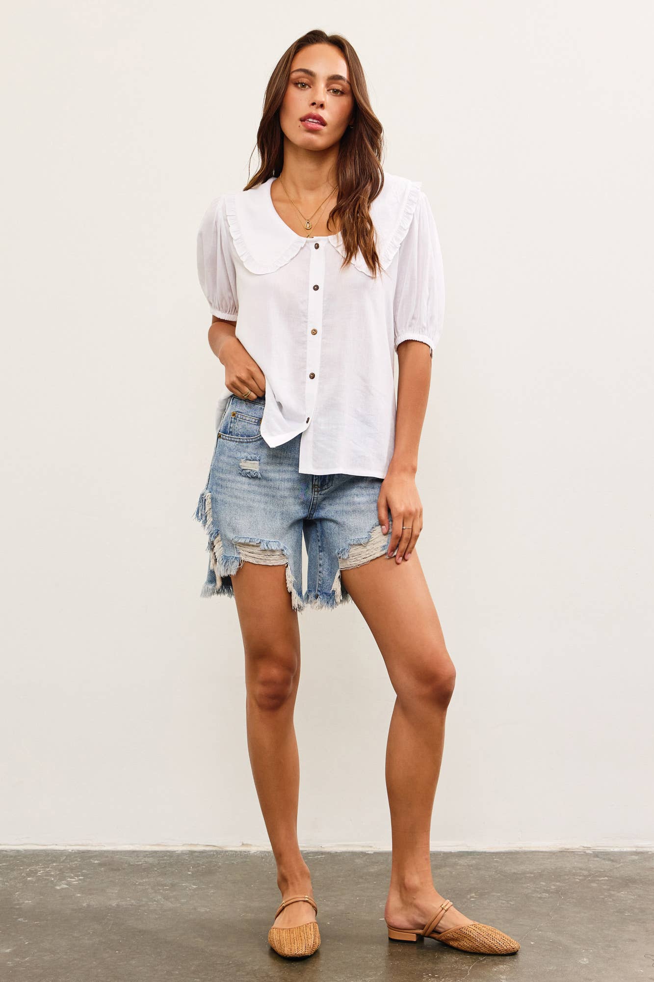 White Scalloped Peter Pan Collar Blouse- 144847