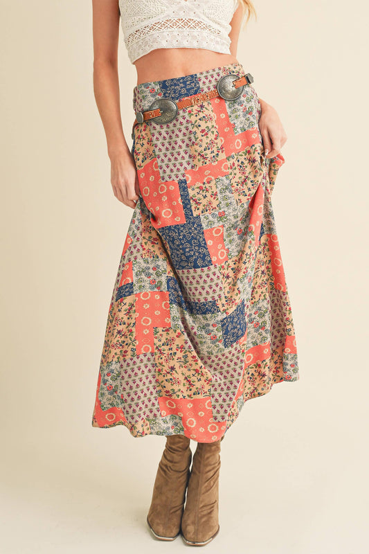 Orange and Tan Contemporary Bradyn Print Skirt-130773
