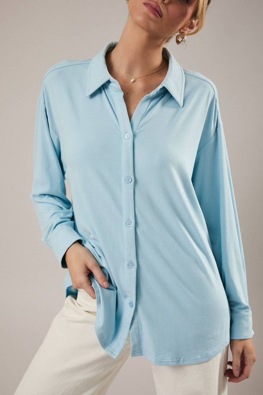 Baby Blue Jersey Button Down Shirt - 142077