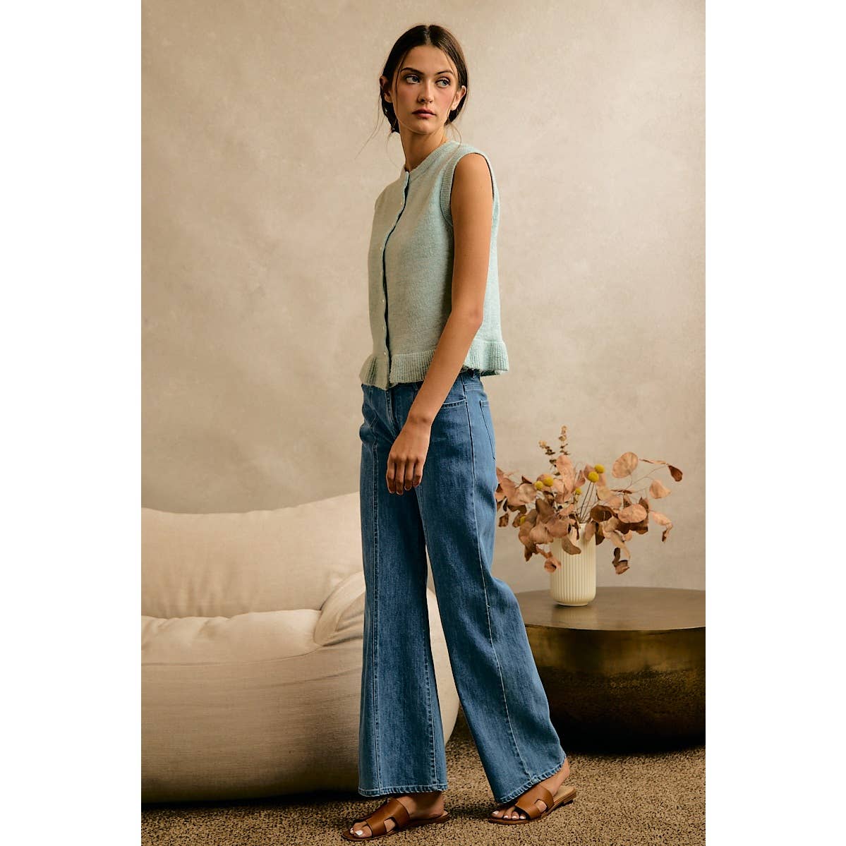 Sea Salt Blue with ruffle detail Vest - 144318