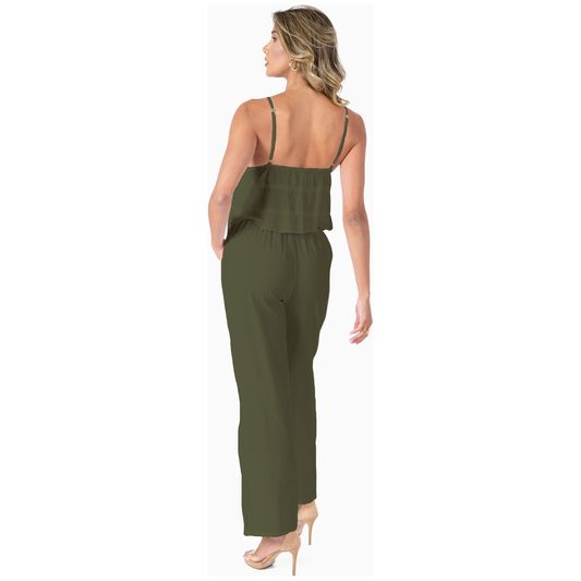 Olive Green Tie Waist Cotton Pant - 131825