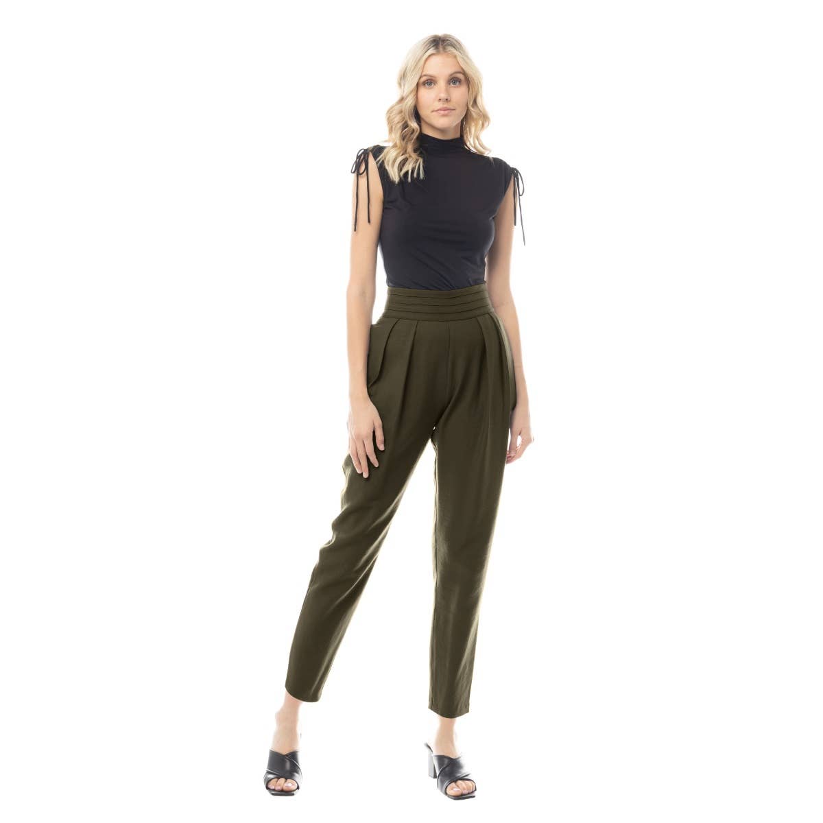 Olive Tuxedo Pleated Detail Trousers - 136792