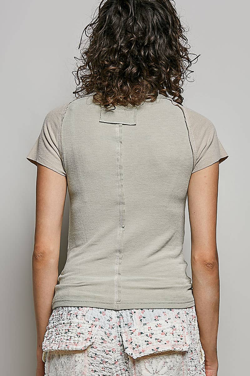 Sage w/ Cream Raglan Sleeve Fitted Rib Top-142849